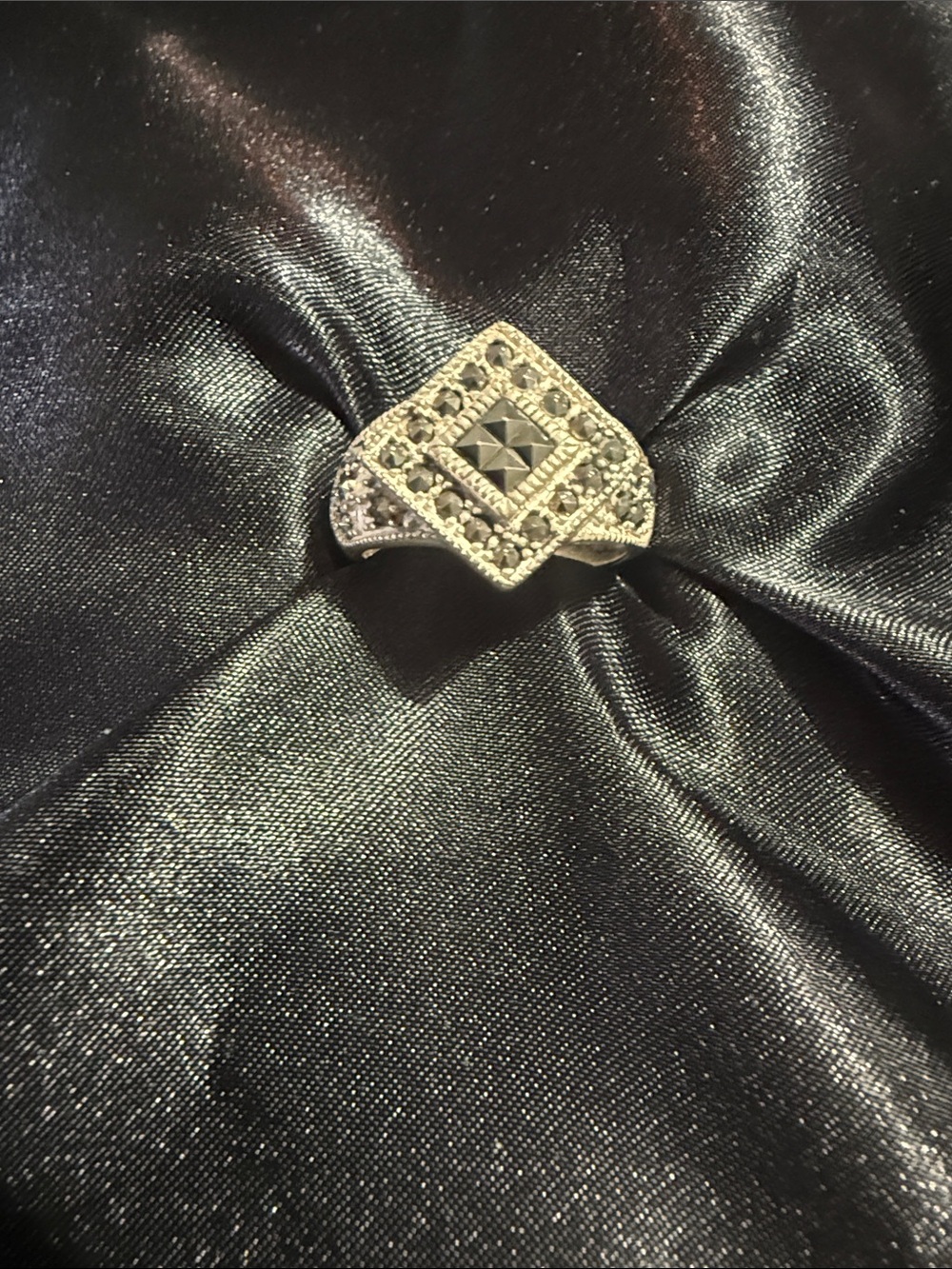 Vintage Art Deco Sterling Silver 925 Marcasite Diamond Shape Cocktail Ring